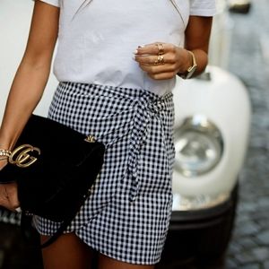 Madewell Gingham Side Tie Wrap Mini Skirt
